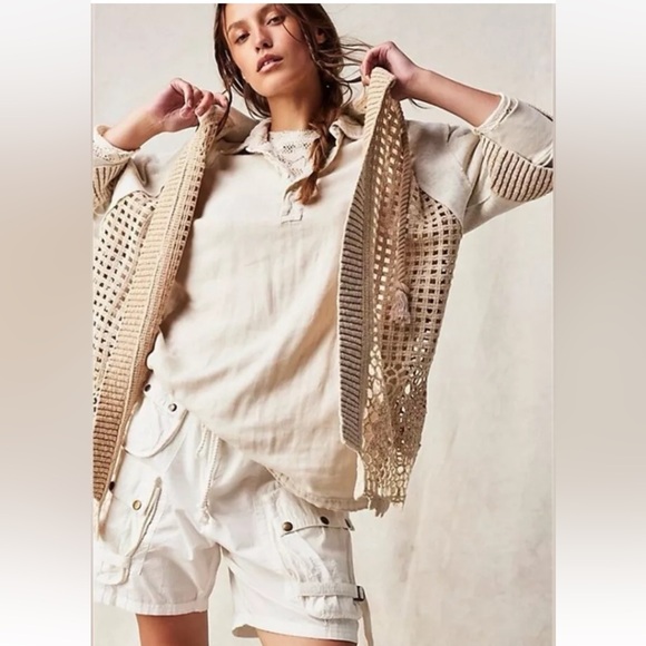 Free People Beach Club Cardi Hooded Sweatshirt  We The Free Rope Tie Neckline - Picture 3 of 8